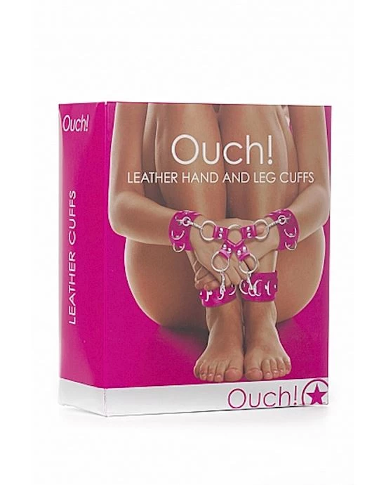 Shots Toys Leather Hand And Legcuffs Pink - White - - Image 3