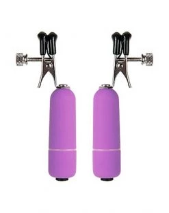 Shots Toys Vibrating Nipple Clamps - Purple - One Size