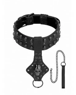 Shots Toys Ouch! Skulls And Bones - Neck Chain With Skulls & Leash - Black - One Size