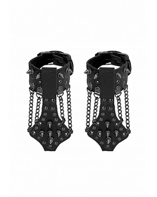 Shots Toys Ouch! Skulls And Bones - Handcuffs With Spikes & Chains - Black - One Size