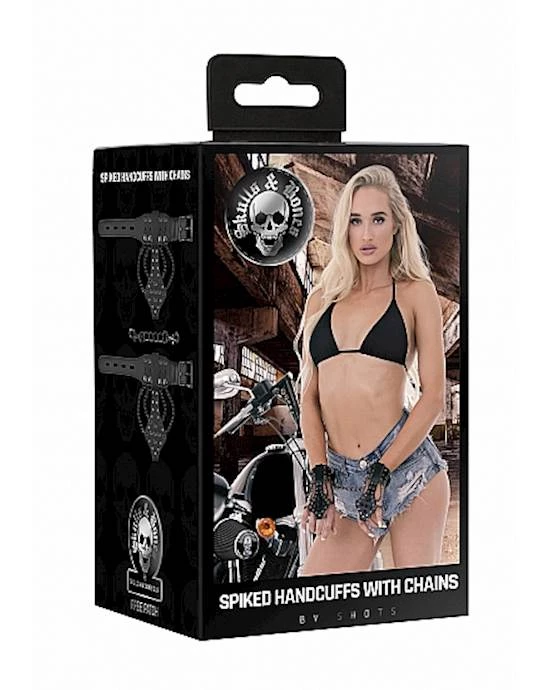Shots Toys Ouch! Skulls And Bones - Handcuffs With Spikes & Chains - Black - One Size - Image 2