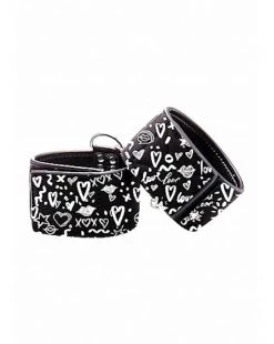 Shots Toys Printed Ankle Cuffs - Love Street Art - Black - One Size