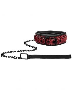 Shots Toys Luxury Collar With Leash- Burgundy - Burgundy