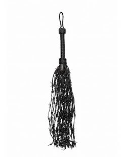Shots Toys Leather Barbed Wire Flogger- Black - Black