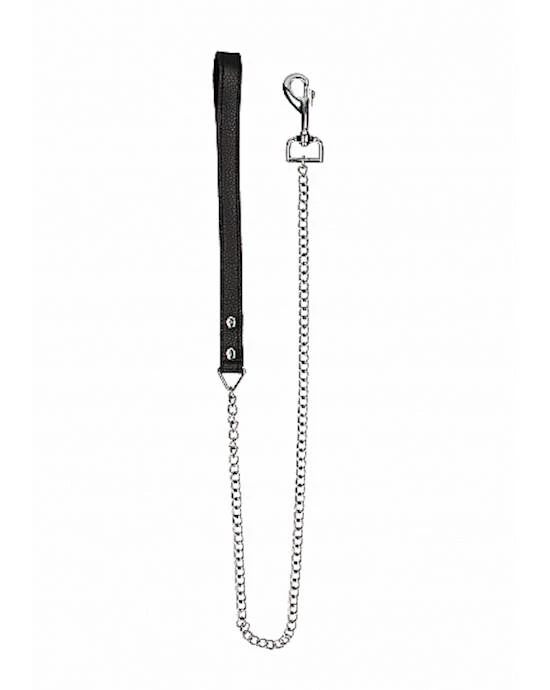 Shots Toys Leather Handle Chain Lead- Black - Black