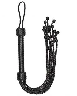 Shots Toys Short Leather Braided Flogger- Black - Black