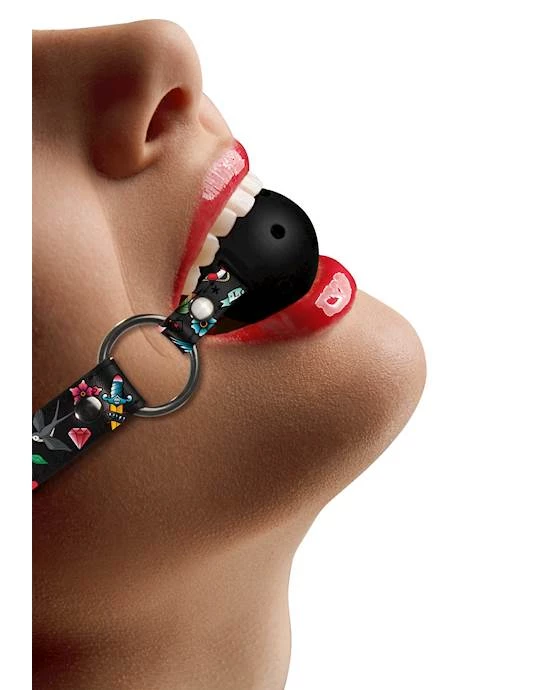 Shots Toys Breathable Ball Gag - Old School Tattoo Style - Black - O/s - Image 2