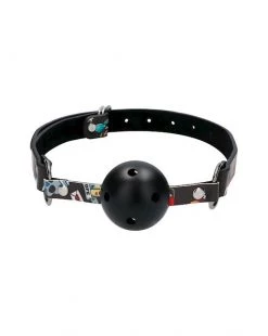Shots Toys Breathable Ball Gag - Old School Tattoo Style - Black - O/s
