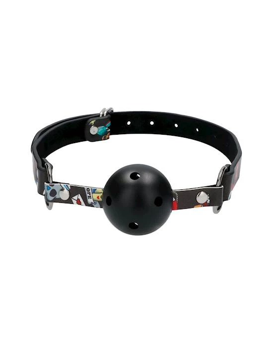 Shots Toys Breathable Ball Gag - Old School Tattoo Style - Black - O/s