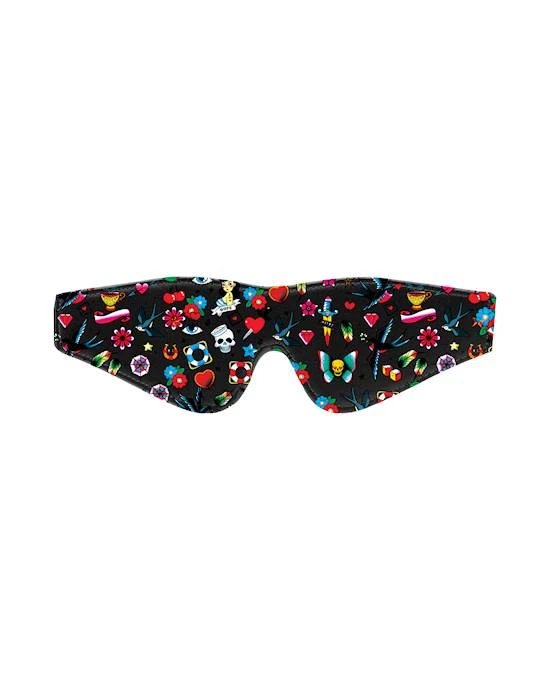Shots Toys Printed Eye Mask - Old School Tattoo Style - Black - O/s