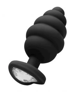 Shots Toys Extra Large Ribbed Diamond Heart Plug - 3.8 Inch - Black - Extra Large