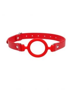 Shots Toys Silicone Ring Gag - With Leather Straps - Red - O/s