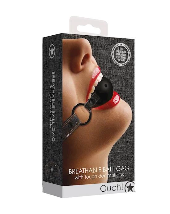 Shots Toys Breathable Ball Gag - With Roughened Denim Straps - Black - O/s - Image 2