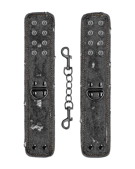 Shots Toys Denim Handcuffs - Roughened Denim Style - Black - O/s - Image 3