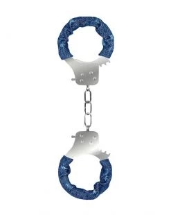 Shots Toys Denim Metal Handcuffs - Roughened Denim Style - Blue - O/s