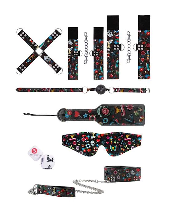 Shots Toys Printed Bondage Kit - Old School Tattoo - Black - Image 2